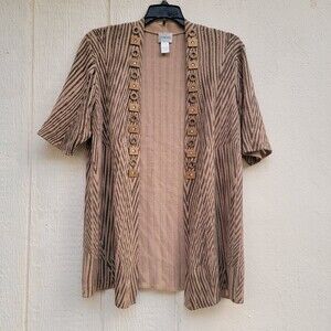 Chico's tan brwn open front sweater cardigan wmns sz 2 embellished short sleeve